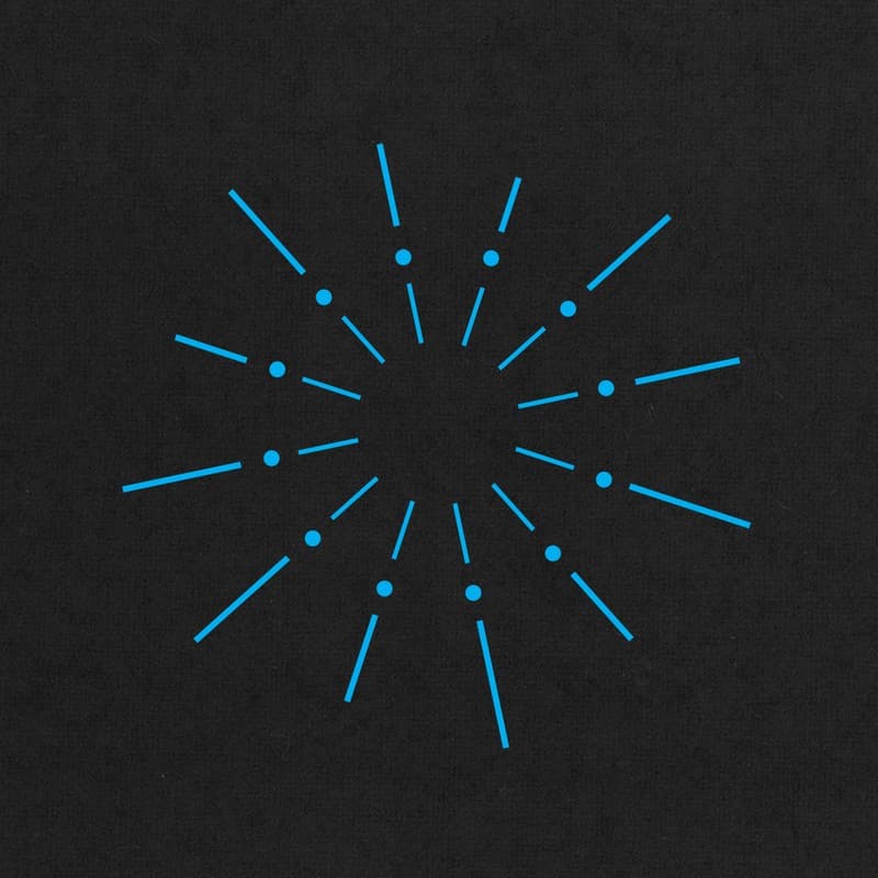 Black background with minimal blue firework graphic.