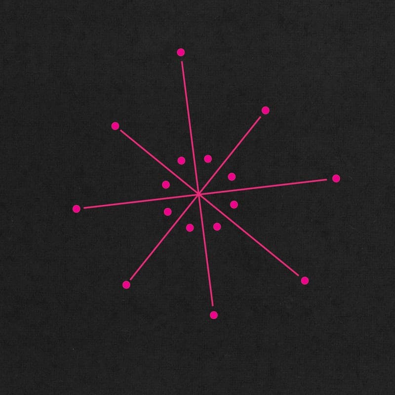 Black background with minimal pink firework graphic.