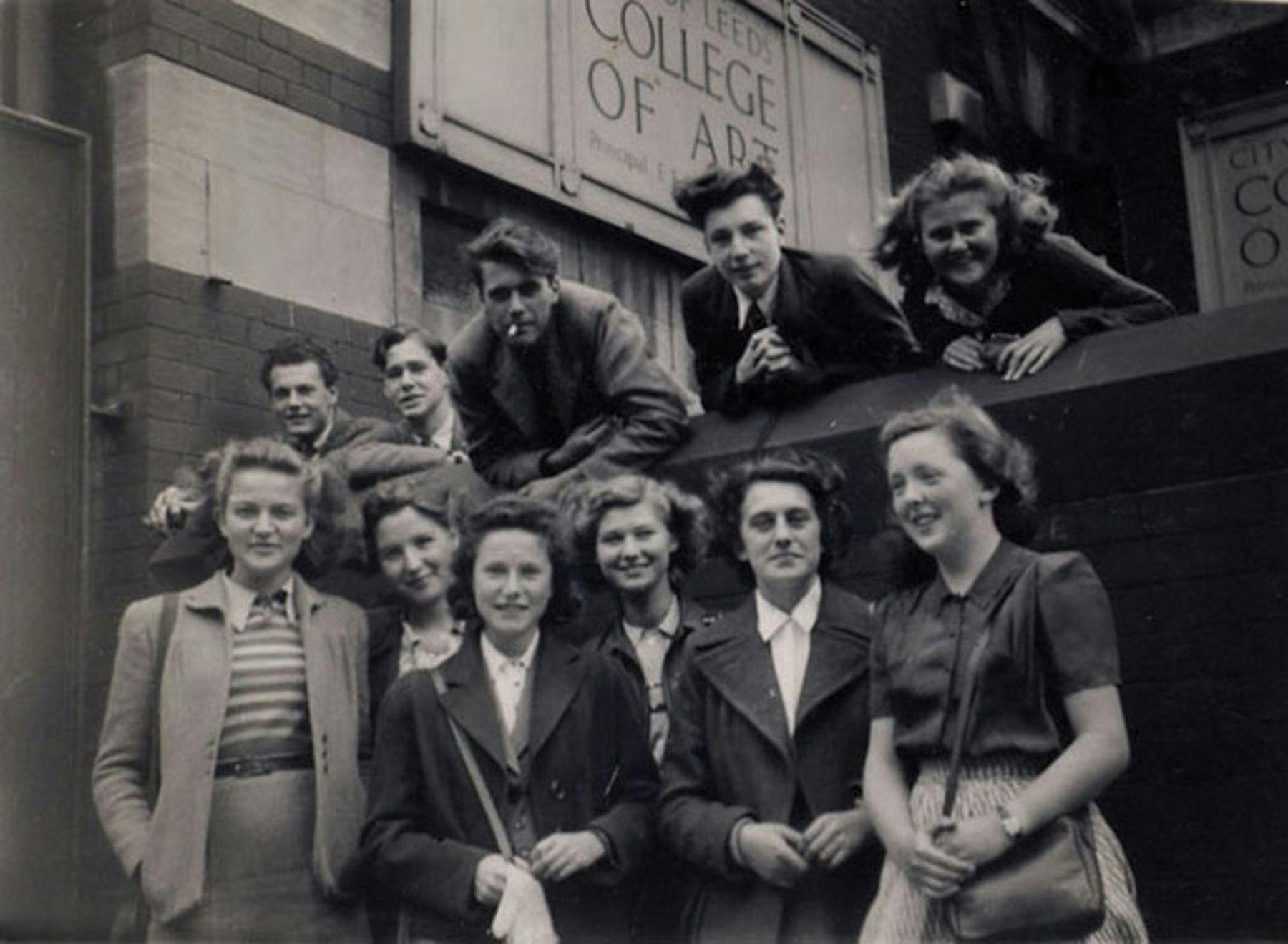 Students on the steps of our Vernon Street building. Back left to right, David Steel, Jim Downer, Alan Hartley, Ted Jenkins, Pam Kerkham.  Front left to right, Cherry Hagues, unknown, Audrey, unknown, Beryl Bellfield, Enid Swaine. Photograph courtesy of Janet Rawlins who attended from 1952-57.